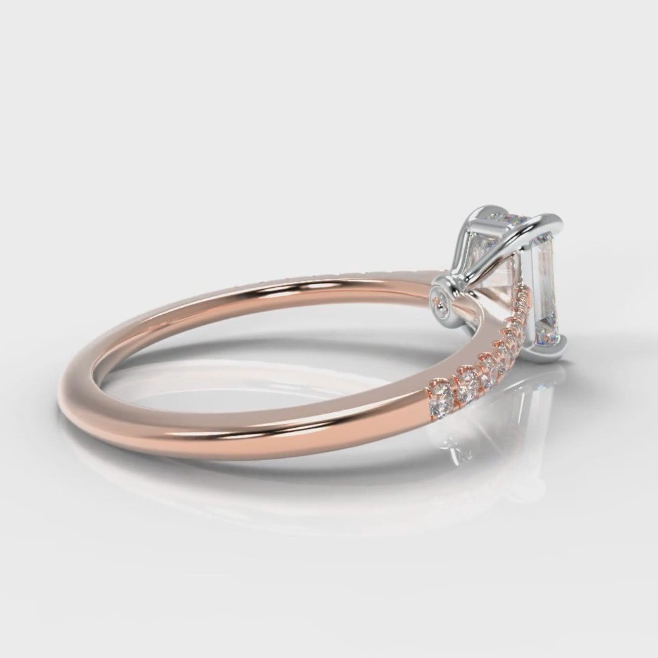 Petite Micropavé Emerald Cut Diamond Engagement Ring - Rose Gold