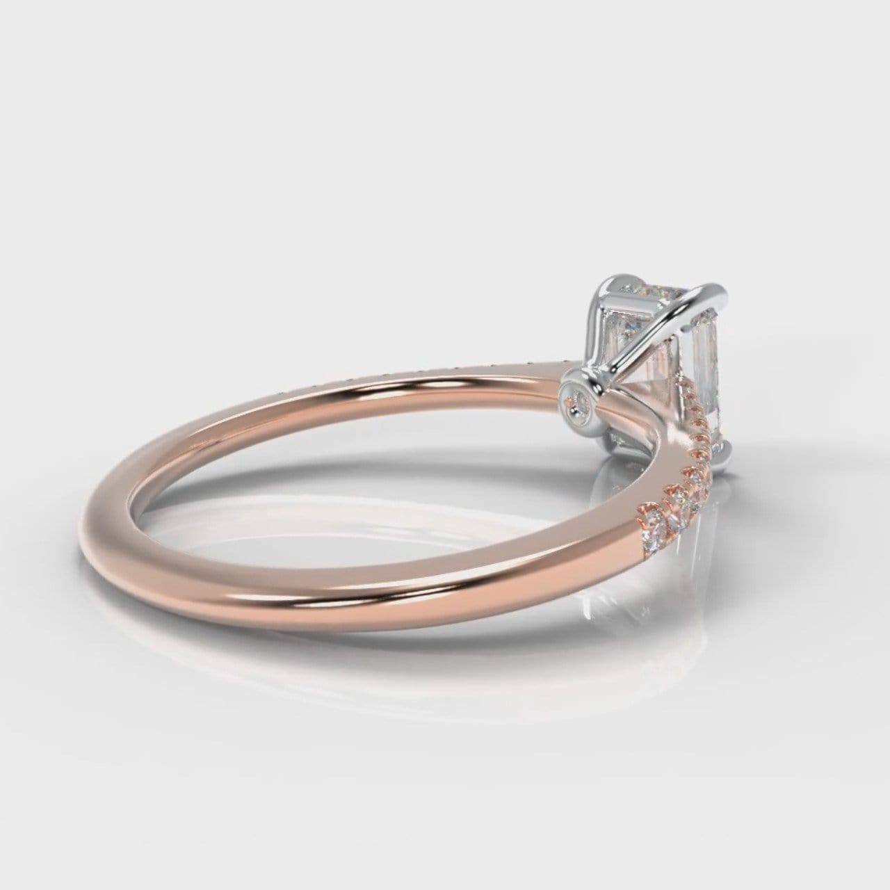 Petite Micropavé Emerald Cut Diamond Engagement Ring - Rose Gold