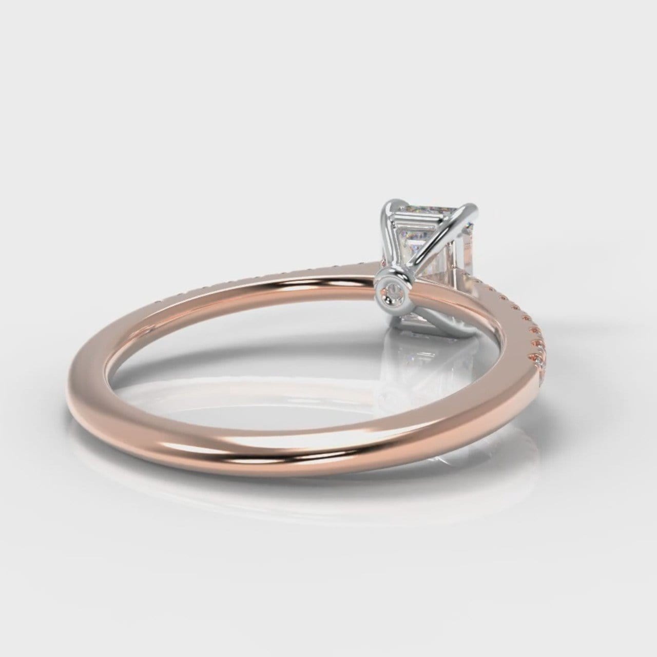 Petite Micropavé Emerald Cut Diamond Engagement Ring - Rose Gold