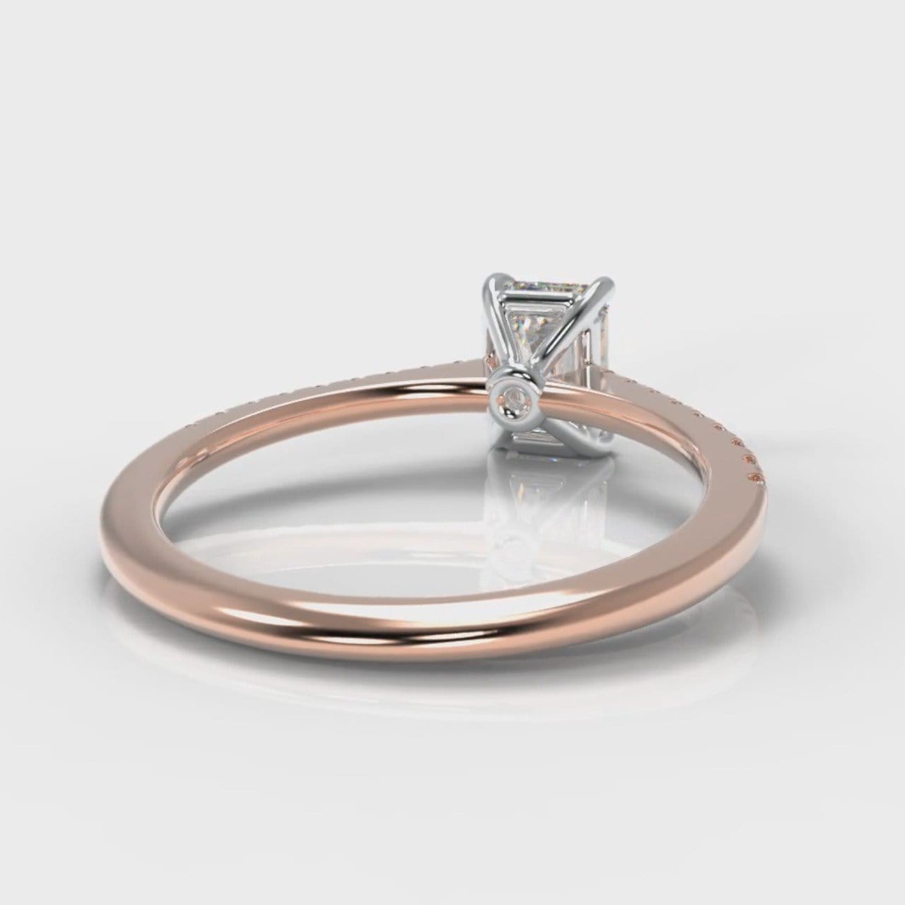 Petite Micropavé Emerald Cut Diamond Engagement Ring - Rose Gold