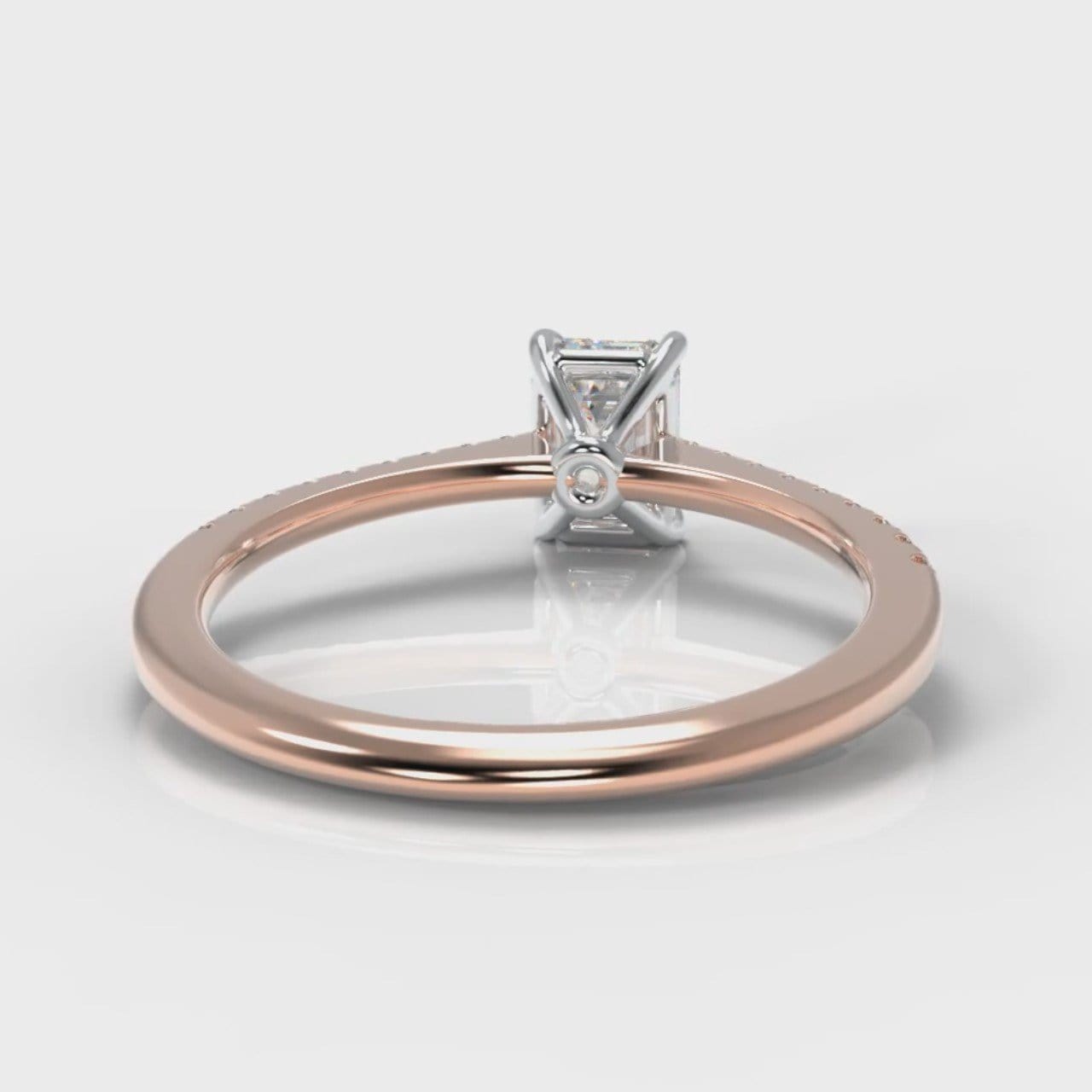 Petite Micropavé Emerald Cut Diamond Engagement Ring - Rose Gold