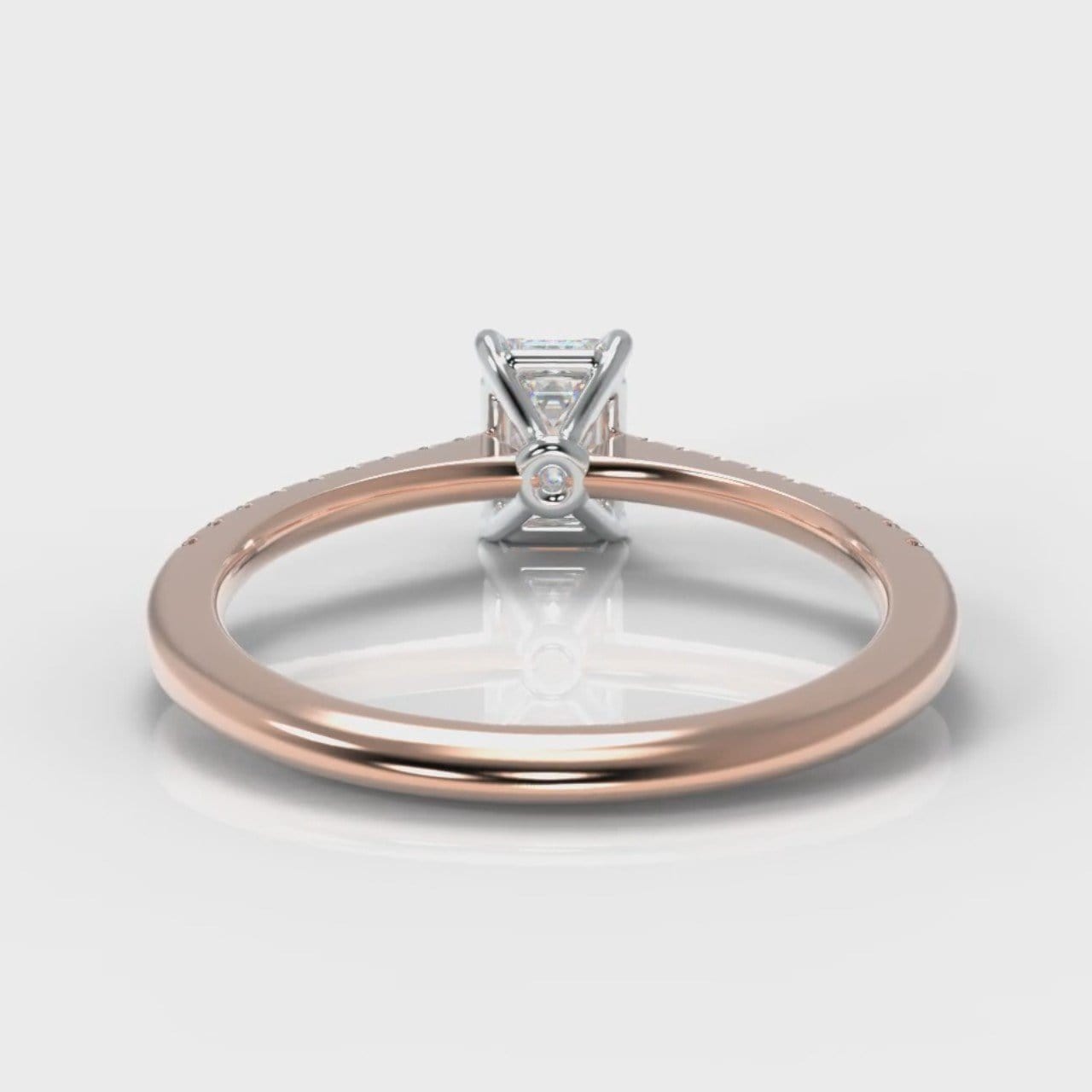 Petite Micropavé Emerald Cut Diamond Engagement Ring - Rose Gold