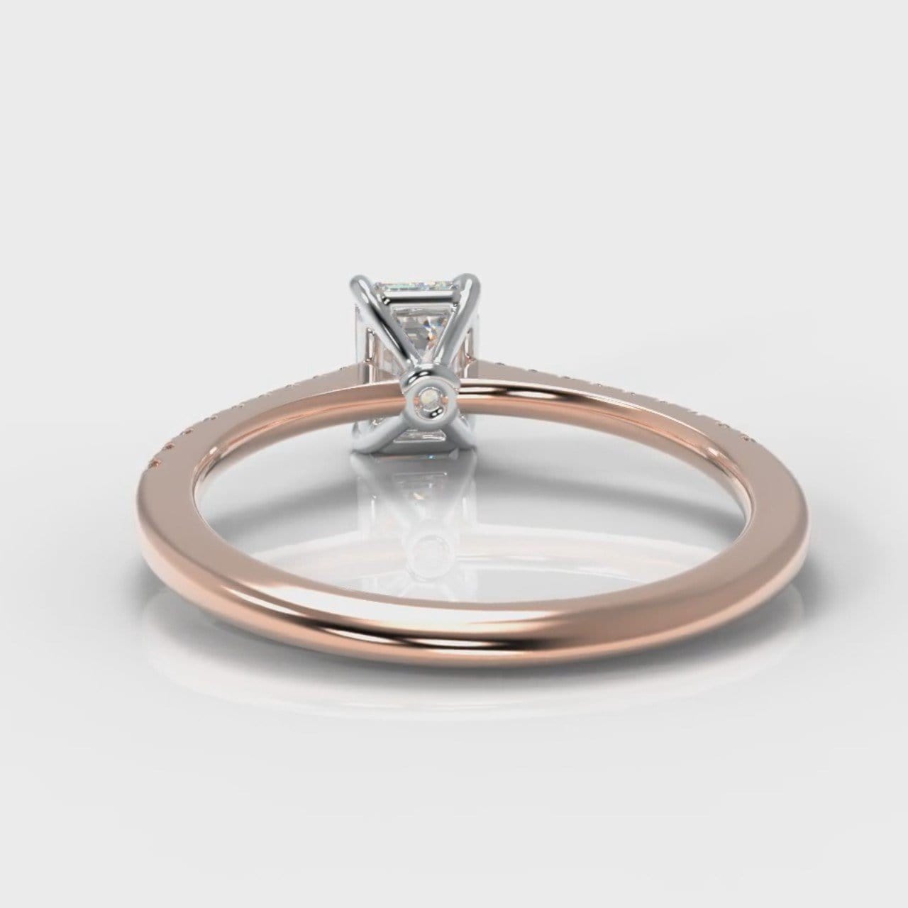 Petite Micropavé Emerald Cut Diamond Engagement Ring - Rose Gold