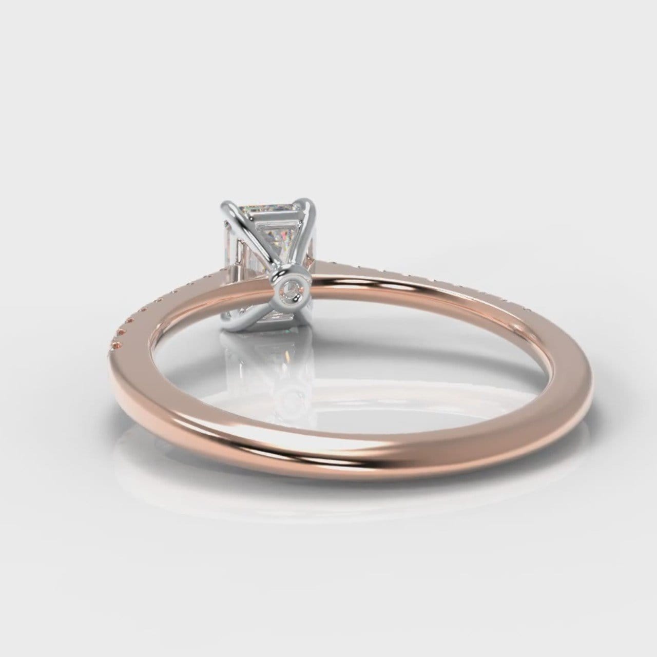 Petite Micropavé Emerald Cut Diamond Engagement Ring - Rose Gold