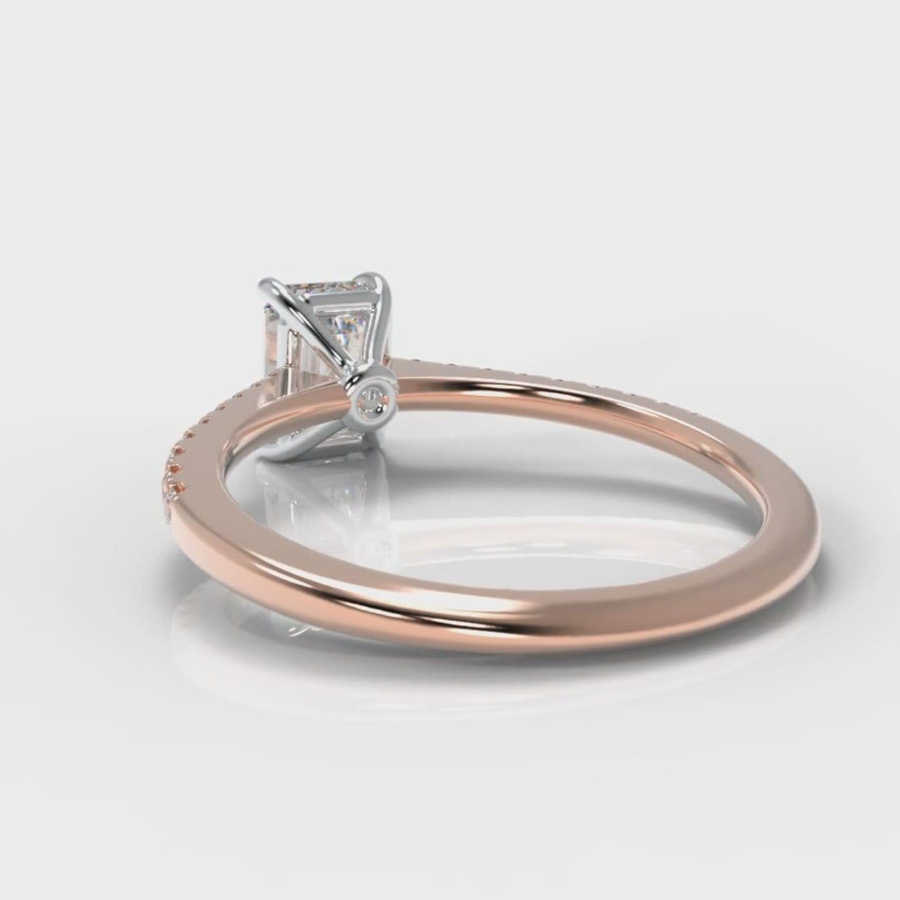 Petite Micropavé Emerald Cut Diamond Engagement Ring - Rose Gold