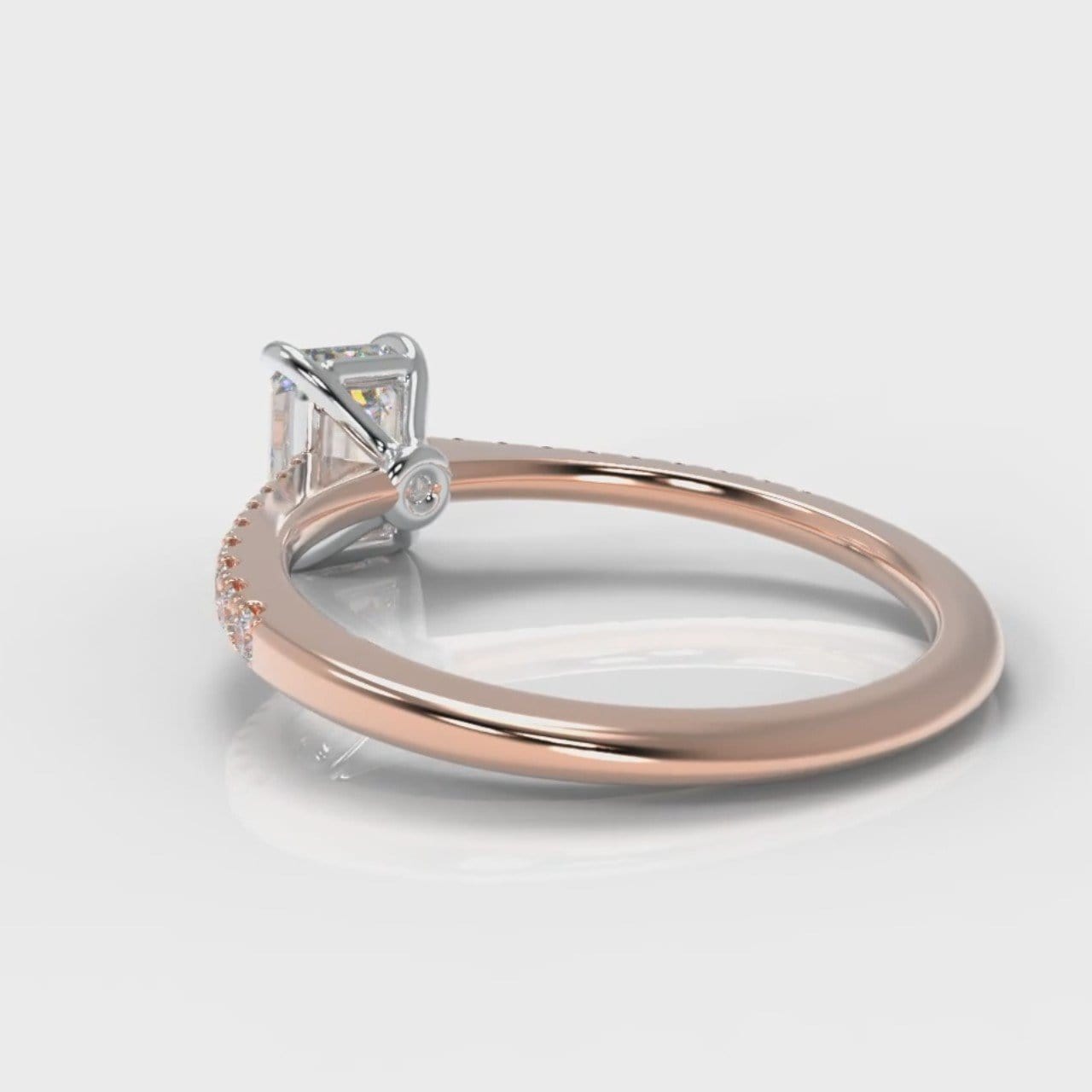 Petite Micropavé Emerald Cut Diamond Engagement Ring - Rose Gold