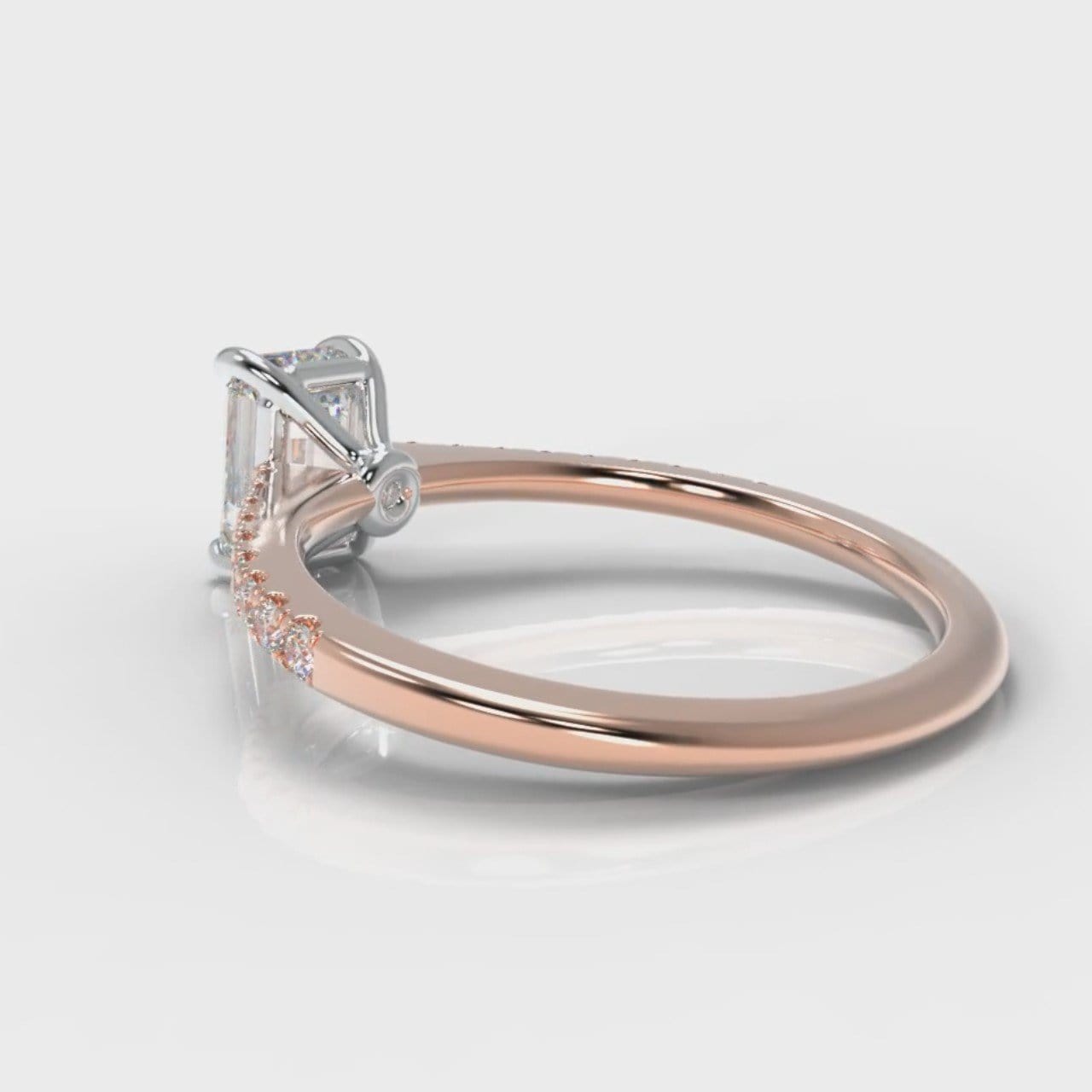 Petite Micropavé Emerald Cut Diamond Engagement Ring - Rose Gold