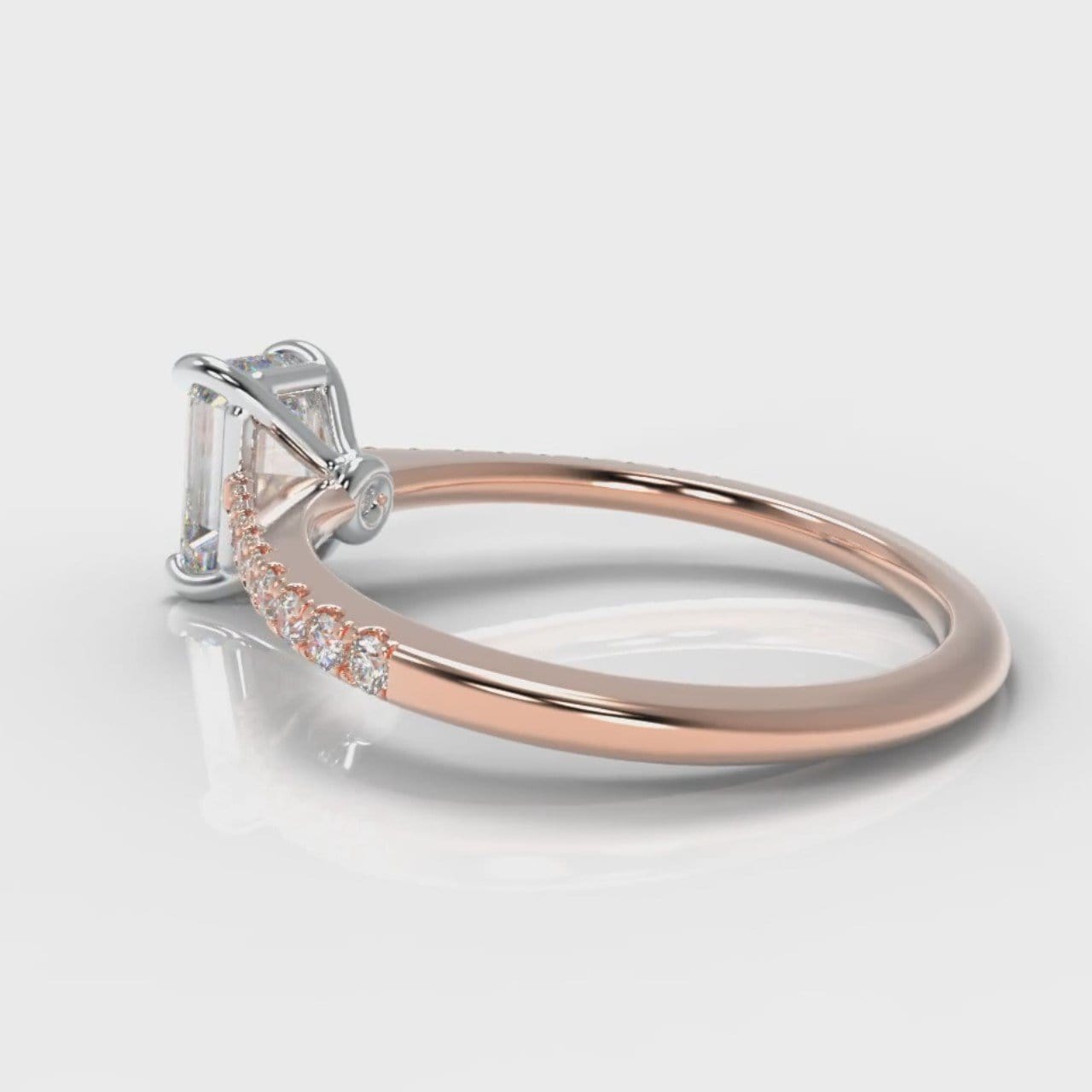 Petite Micropavé Emerald Cut Diamond Engagement Ring - Rose Gold