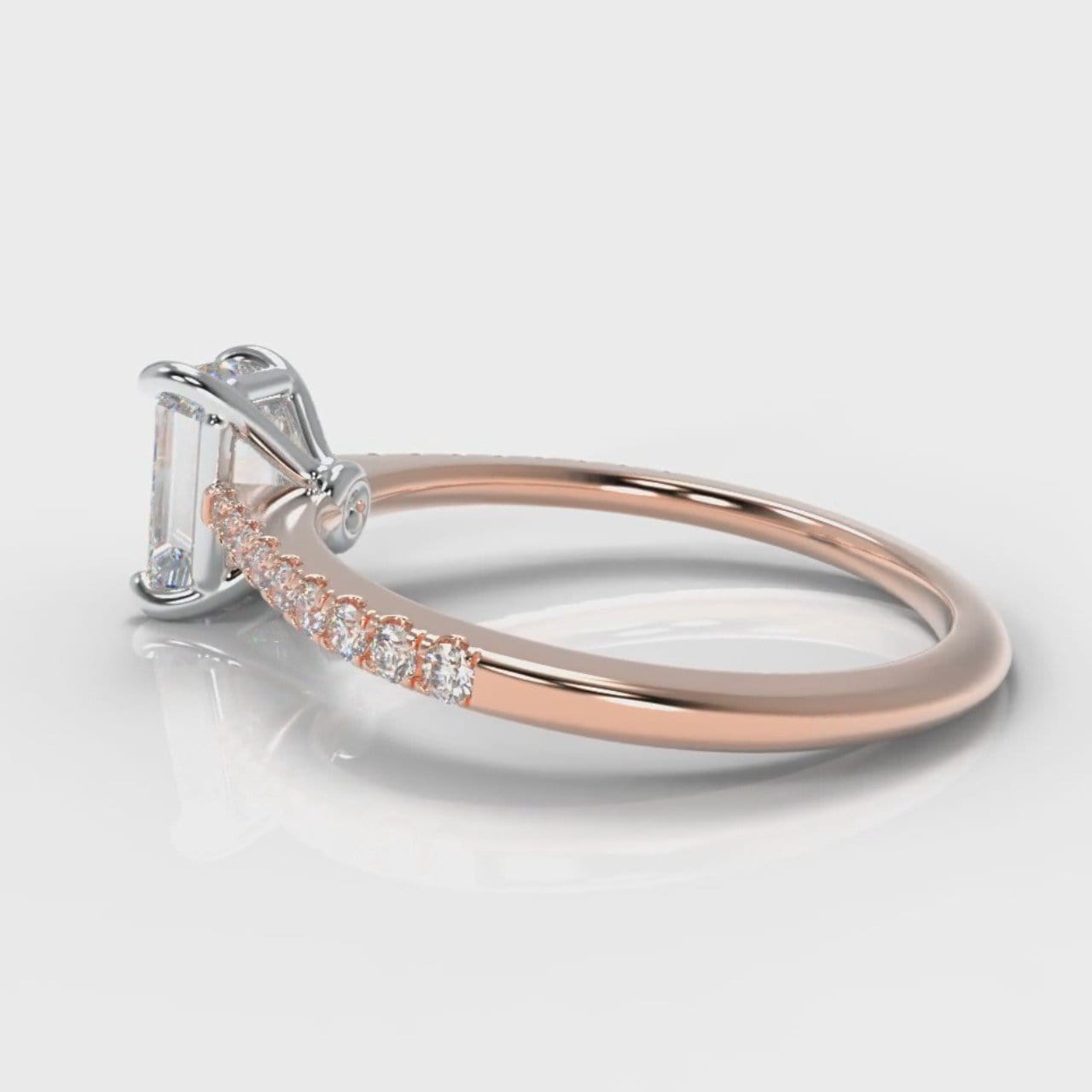 Petite Micropavé Emerald Cut Diamond Engagement Ring - Rose Gold