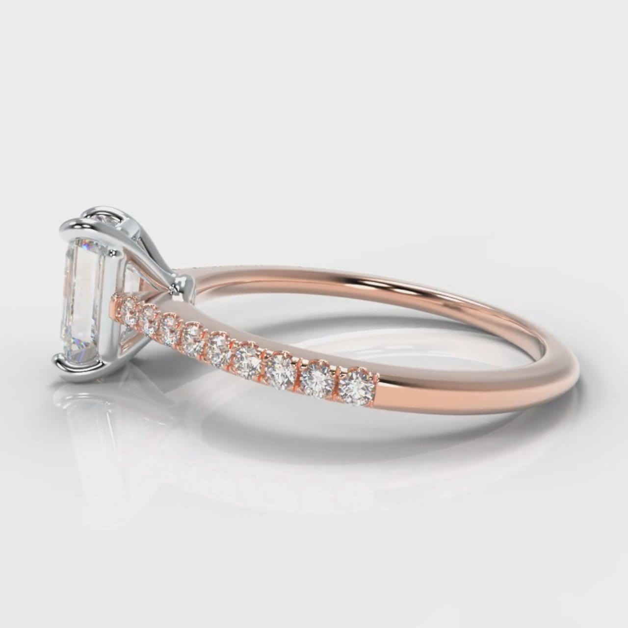 Petite Micropavé Emerald Cut Diamond Engagement Ring - Rose Gold
