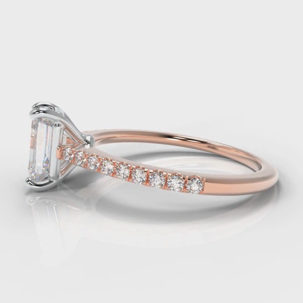 Petite Micropavé Emerald Cut Diamond Engagement Ring - Rose Gold