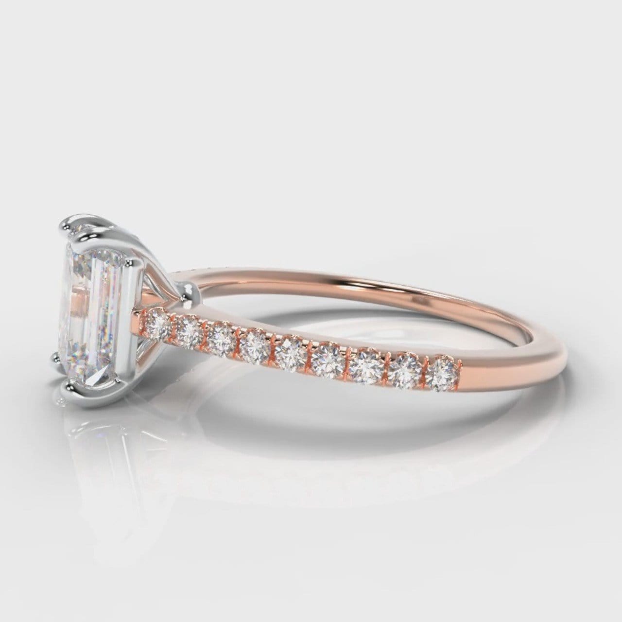 Petite Micropavé Emerald Cut Diamond Engagement Ring - Rose Gold