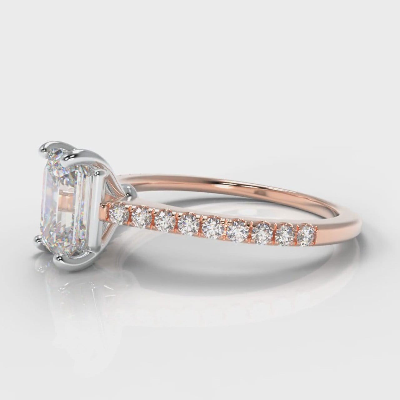 Petite Micropavé Emerald Cut Diamond Engagement Ring - Rose Gold