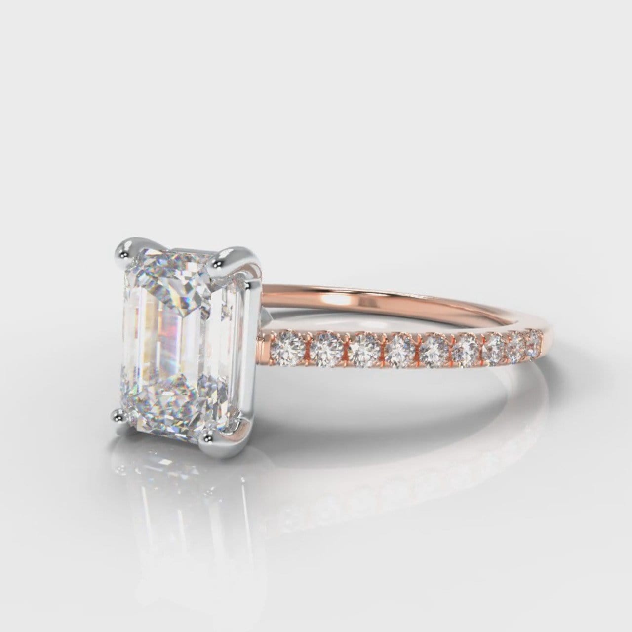 Petite Micropavé Emerald Cut Diamond Engagement Ring - Rose Gold