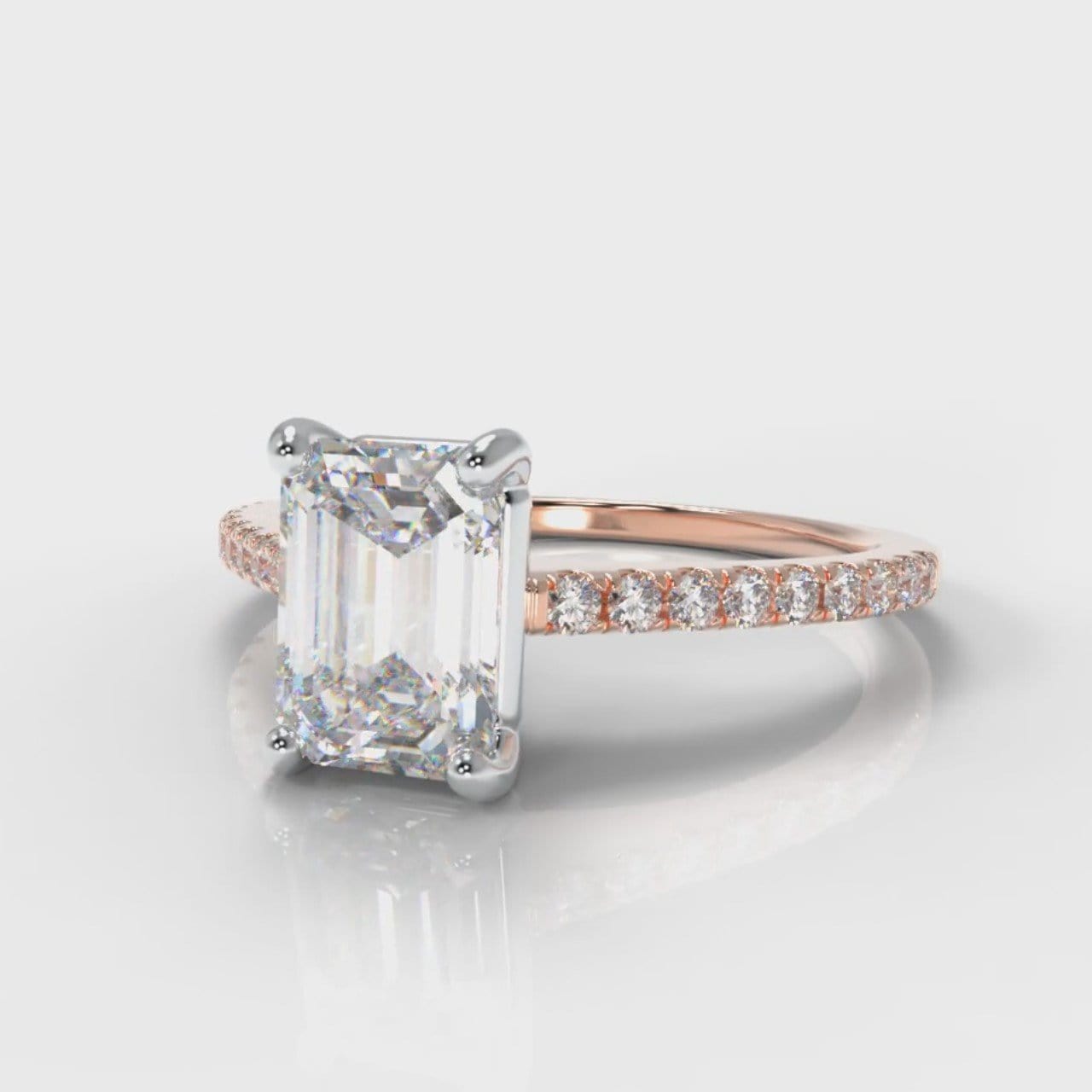 Petite Micropavé Emerald Cut Diamond Engagement Ring - Rose Gold