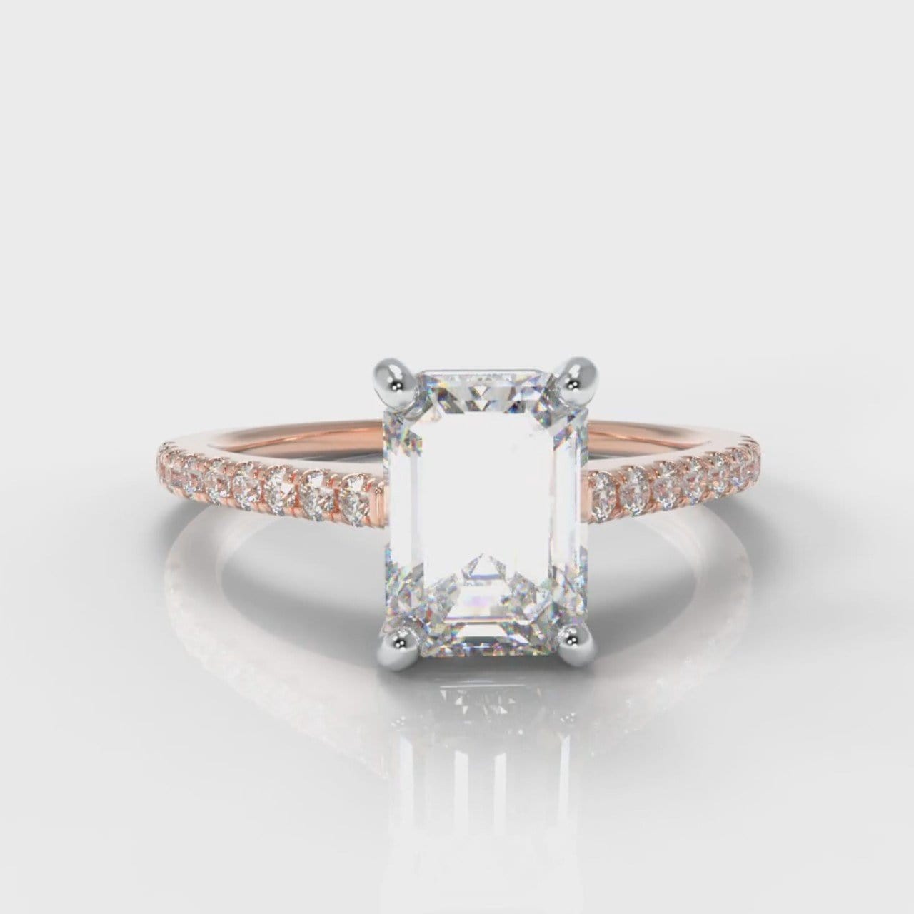 Petite Micropavé Emerald Cut Diamond Engagement Ring - Rose Gold