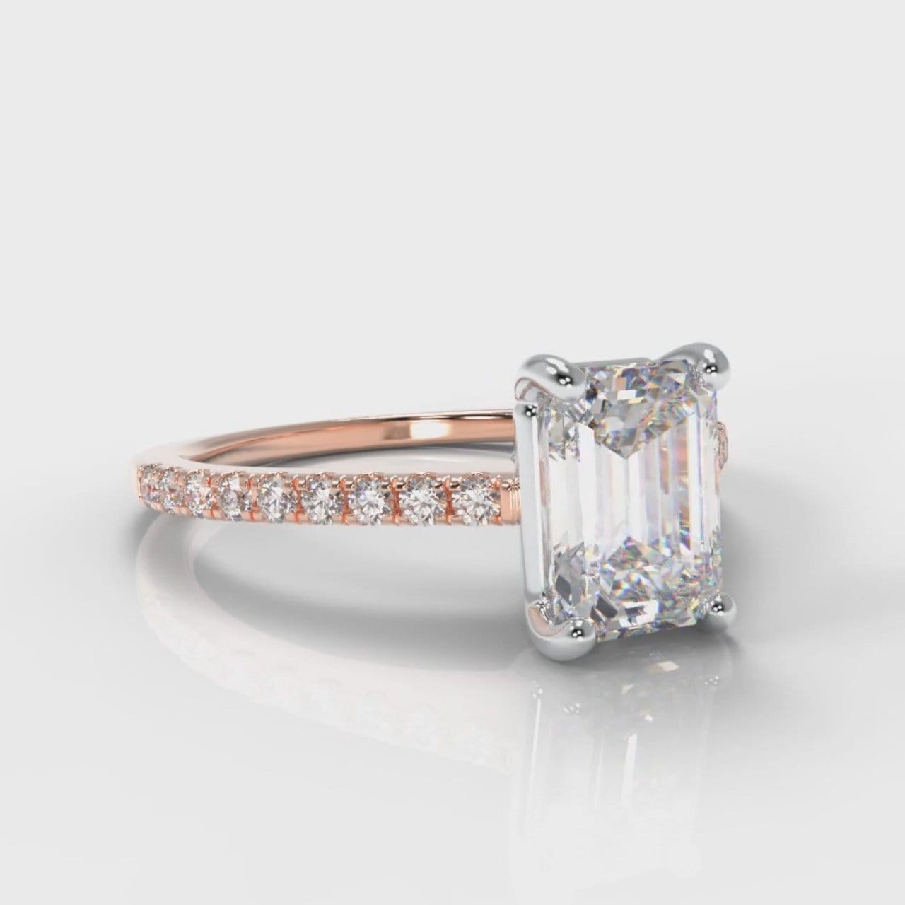 Petite Micropavé Emerald Cut Diamond Engagement Ring - Rose Gold