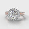 Petite Micropavé Round Brilliant Cut Diamond Halo Bridal Set - Two Tone Rose Gold