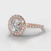 Petite Micropavé Round Brilliant Cut Diamond Halo Engagement Ring - Rose Gold