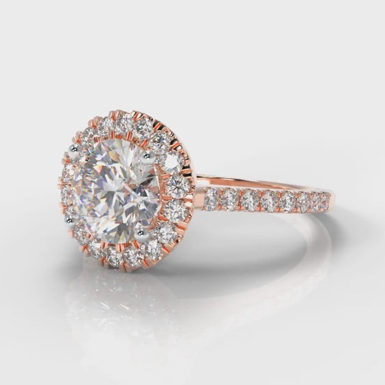 Petite Micropavé Round Brilliant Cut Diamond Halo Engagement Ring - Rose Gold