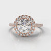 Petite Micropavé Round Brilliant Cut Diamond Halo Engagement Ring - Rose Gold