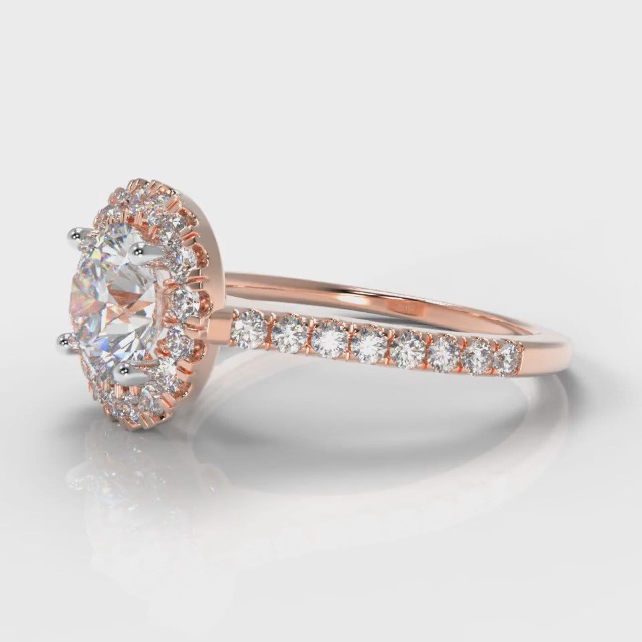 Petite Micropavé Round Brilliant Cut Diamond Halo Engagement Ring - Rose Gold