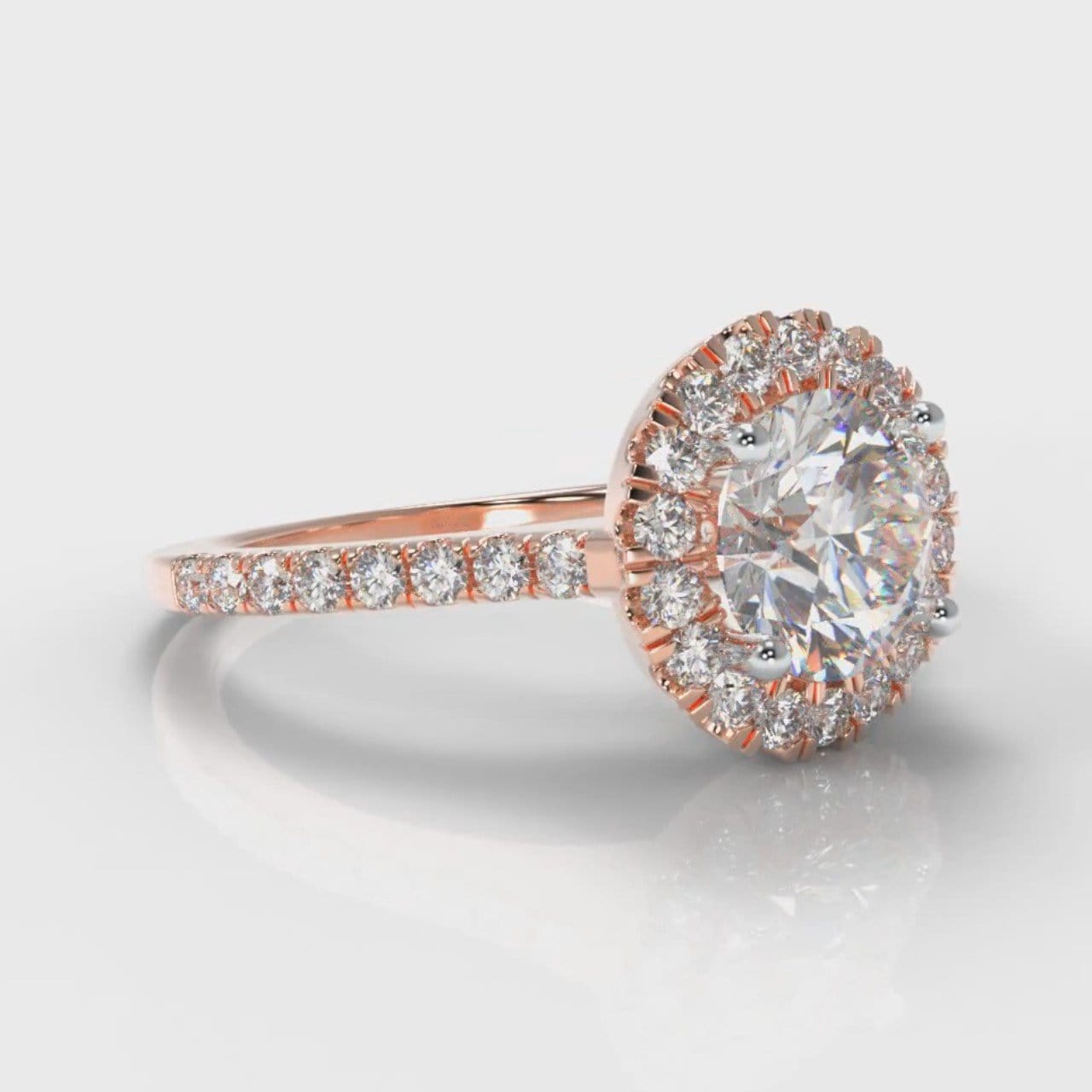 Petite Micropavé Round Brilliant Cut Diamond Halo Engagement Ring - Rose Gold