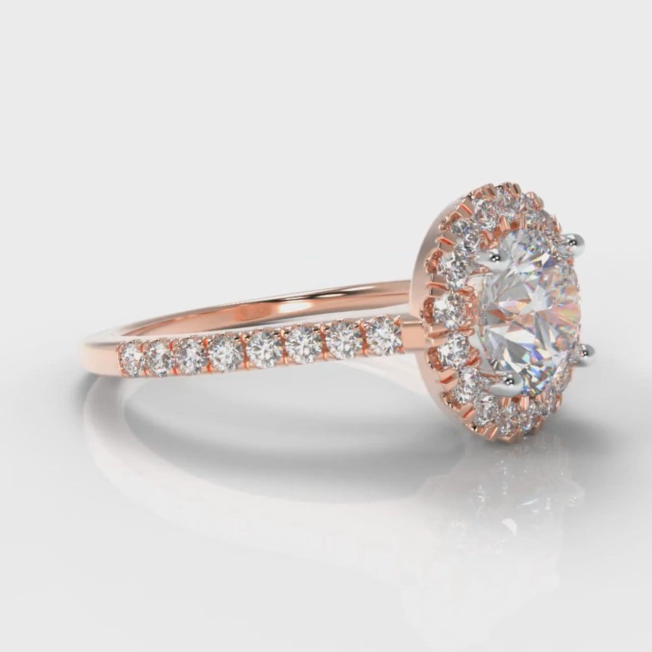 Petite Micropavé Round Brilliant Cut Diamond Halo Engagement Ring - Rose Gold