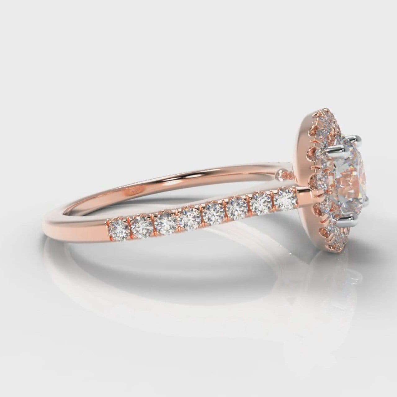 Petite Micropavé Round Brilliant Cut Diamond Halo Engagement Ring - Rose Gold