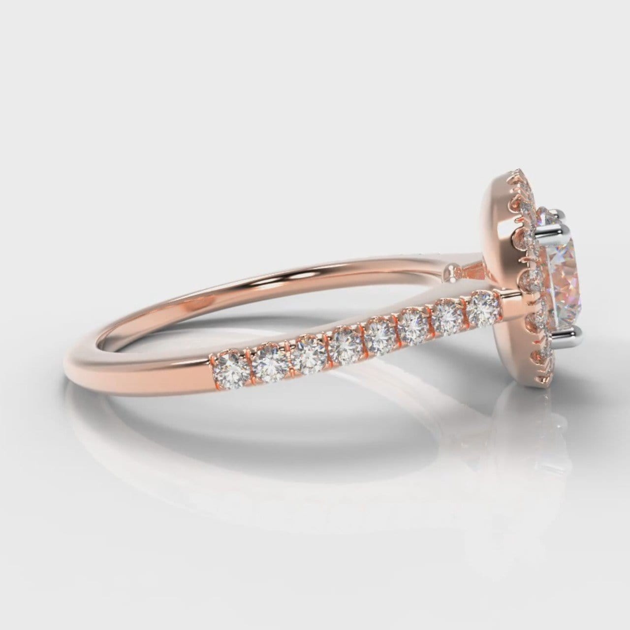 Petite Micropavé Round Brilliant Cut Diamond Halo Engagement Ring - Rose Gold