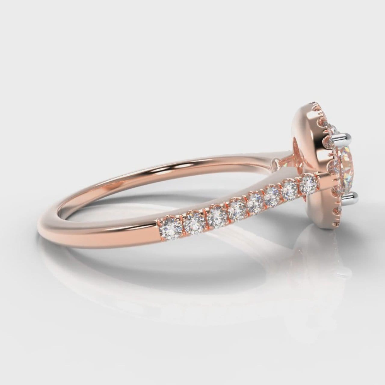 Petite Micropavé Round Brilliant Cut Diamond Halo Engagement Ring - Rose Gold