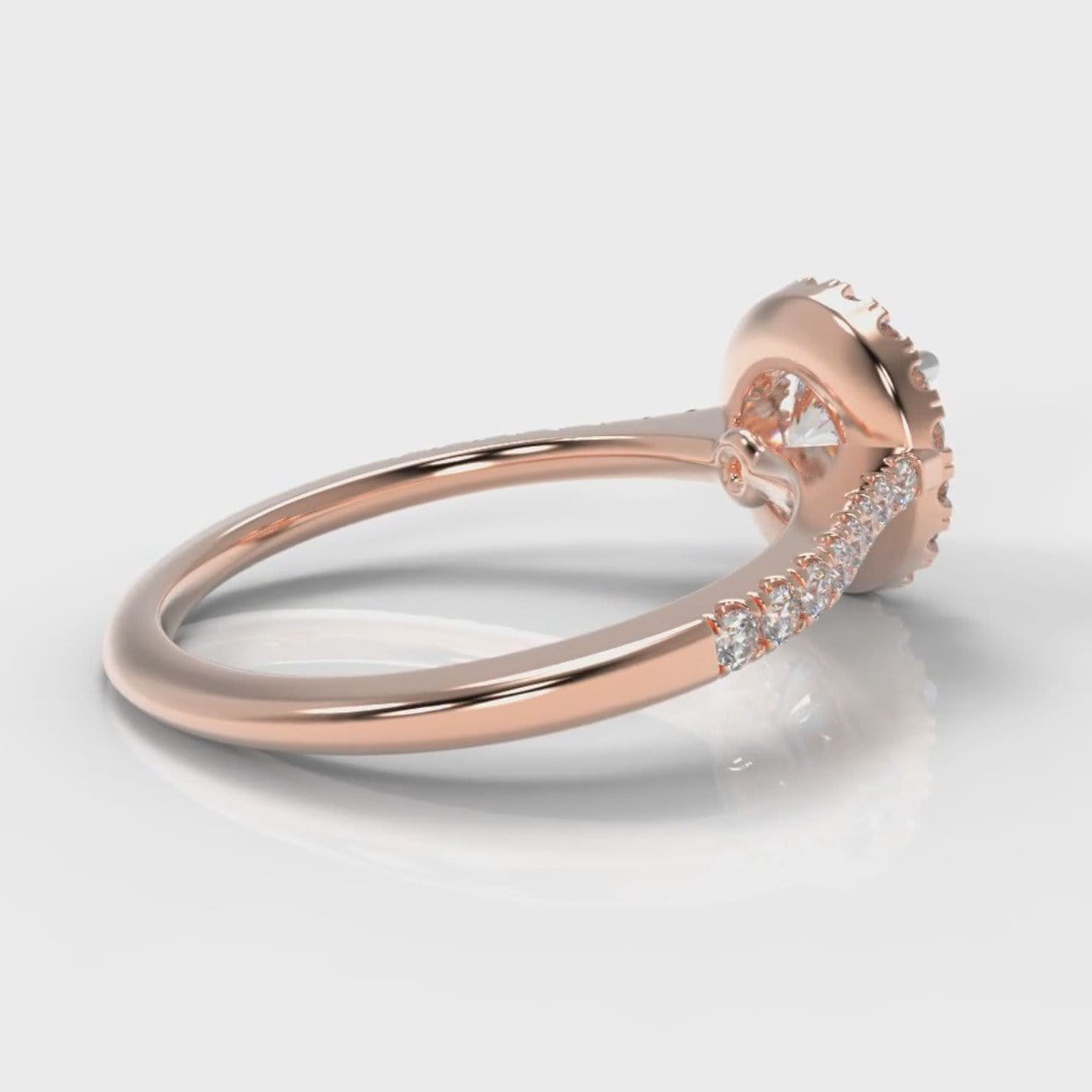 Petite Micropavé Round Brilliant Cut Diamond Halo Engagement Ring - Rose Gold