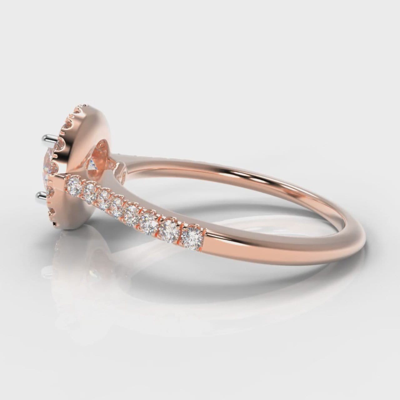 Petite Micropavé Round Brilliant Cut Diamond Halo Engagement Ring - Rose Gold