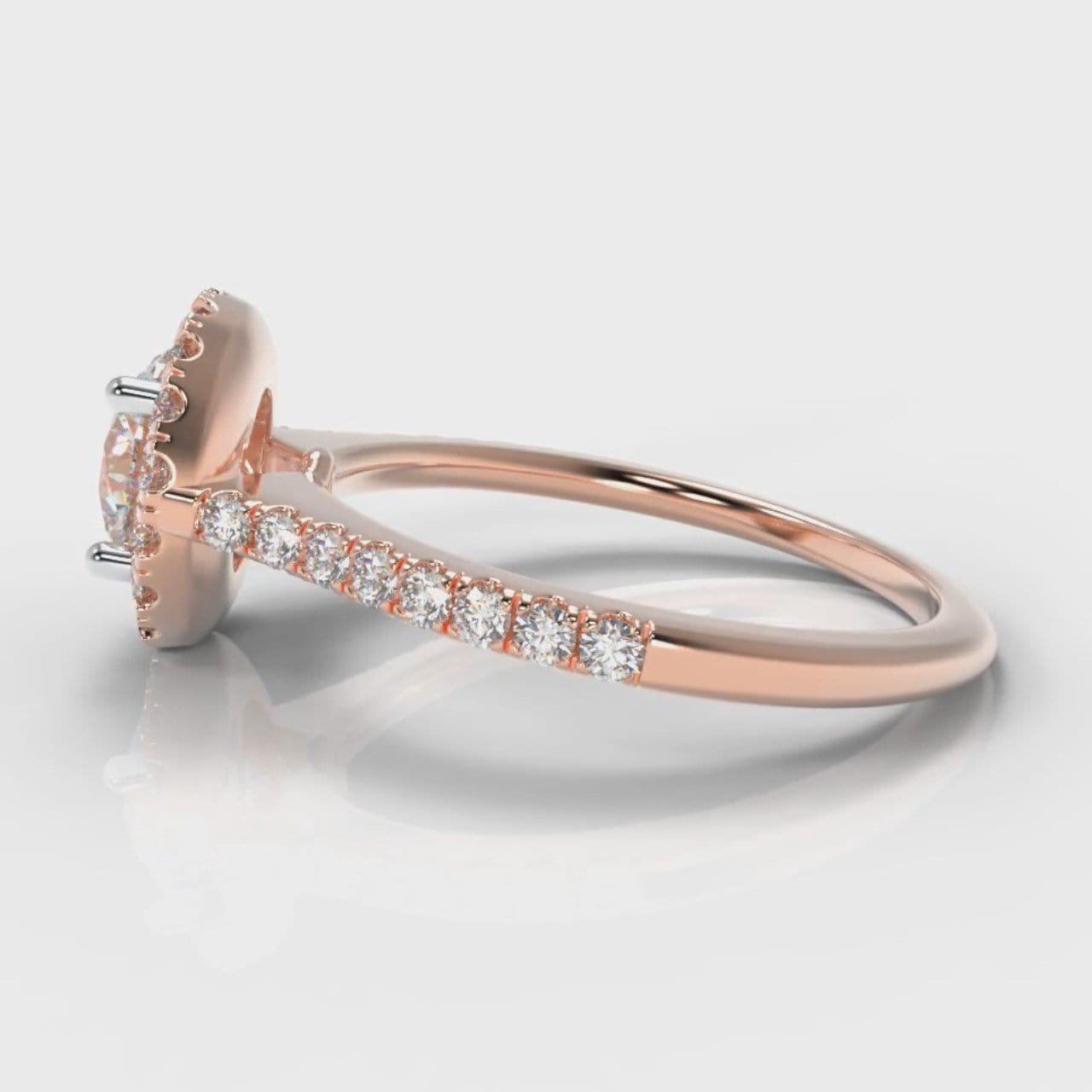 Petite Micropavé Round Brilliant Cut Diamond Halo Engagement Ring - Rose Gold