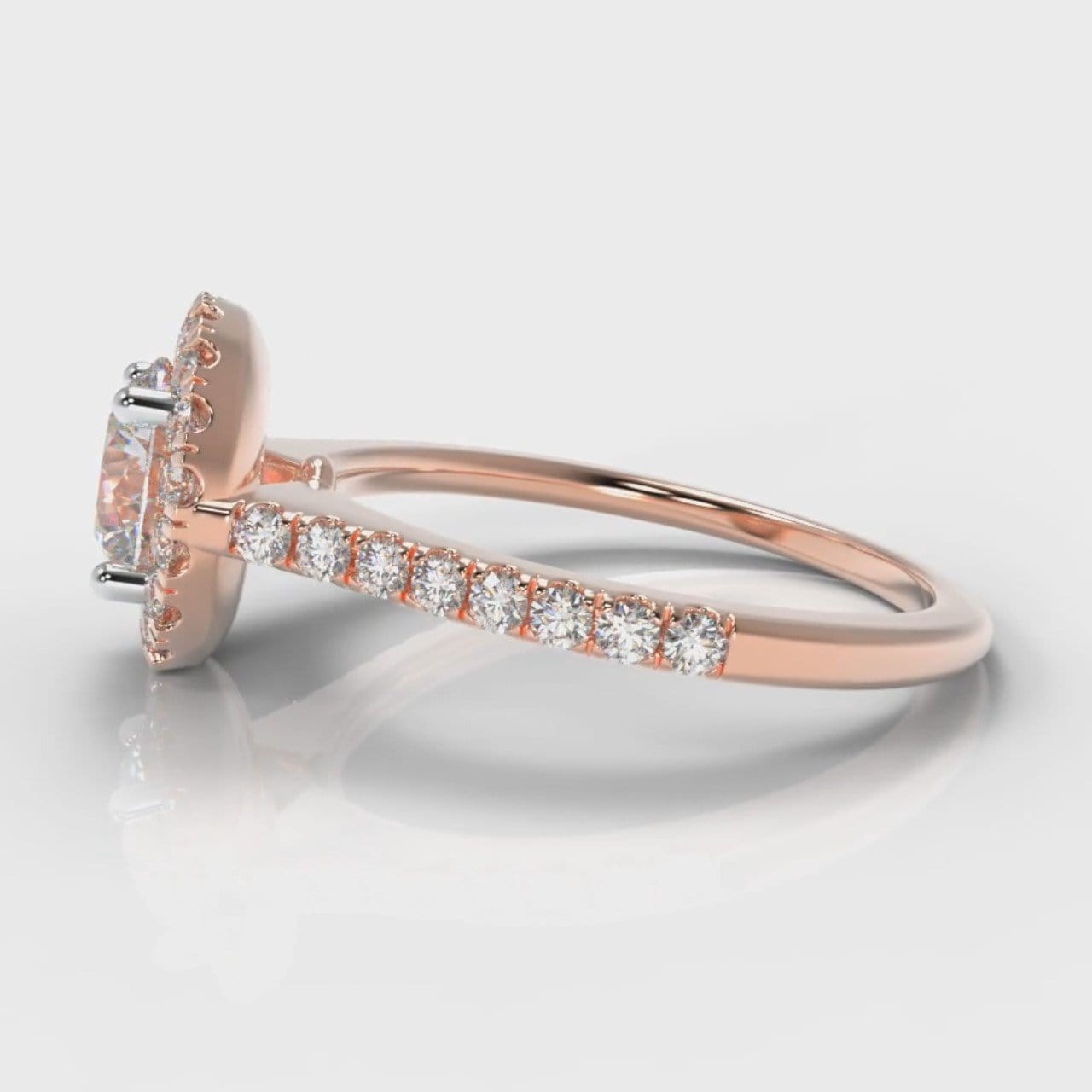 Petite Micropavé Round Brilliant Cut Diamond Halo Engagement Ring - Rose Gold