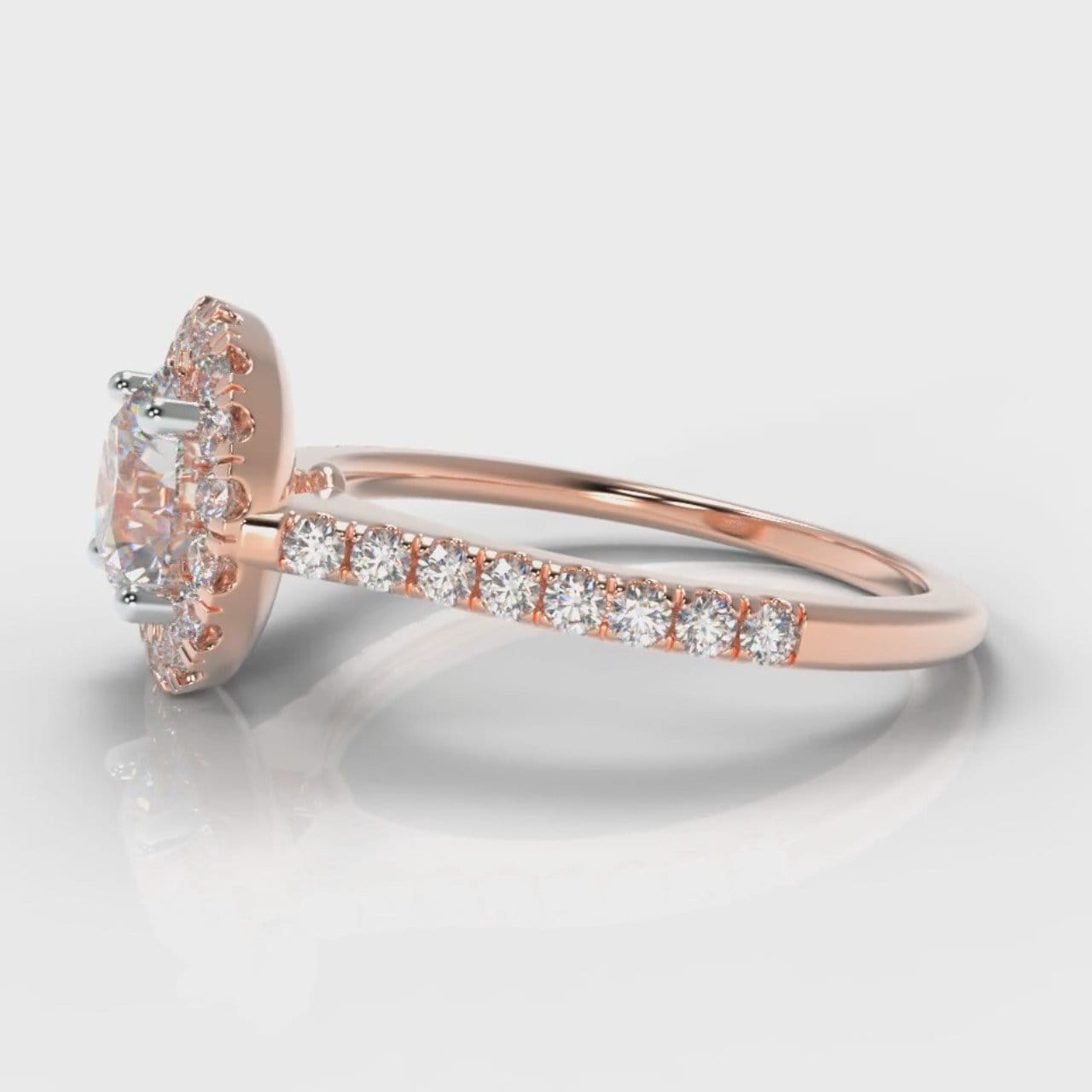 Petite Micropavé Round Brilliant Cut Diamond Halo Engagement Ring - Rose Gold
