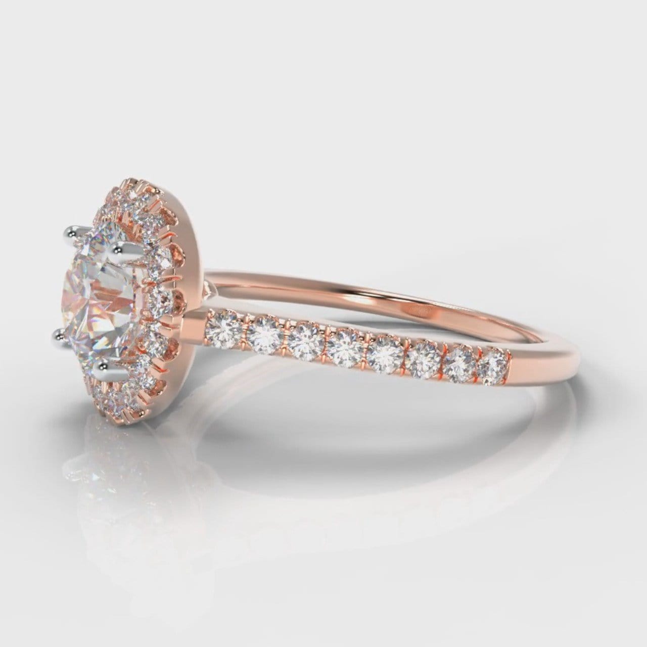 Petite Micropavé Round Brilliant Cut Diamond Halo Engagement Ring - Rose Gold