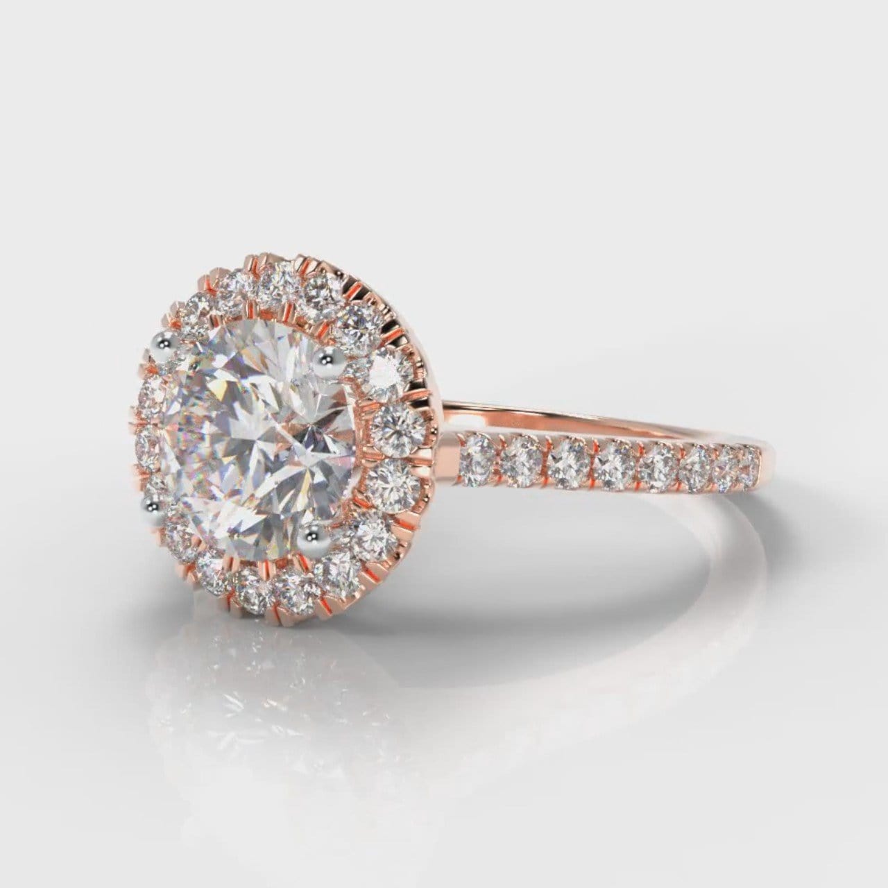 Petite Micropavé Round Brilliant Cut Diamond Halo Engagement Ring - Rose Gold