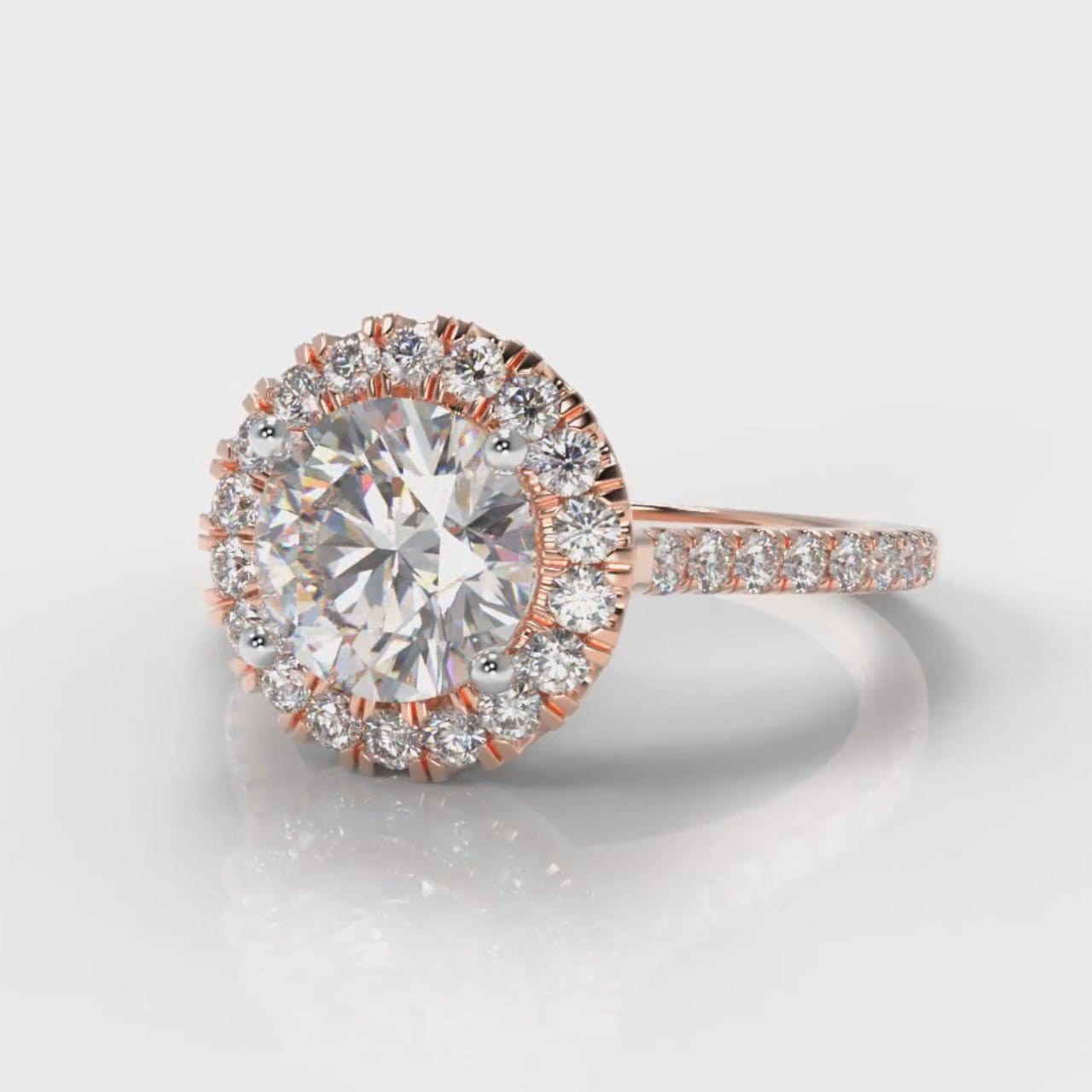 Petite Micropavé Round Brilliant Cut Diamond Halo Engagement Ring - Rose Gold