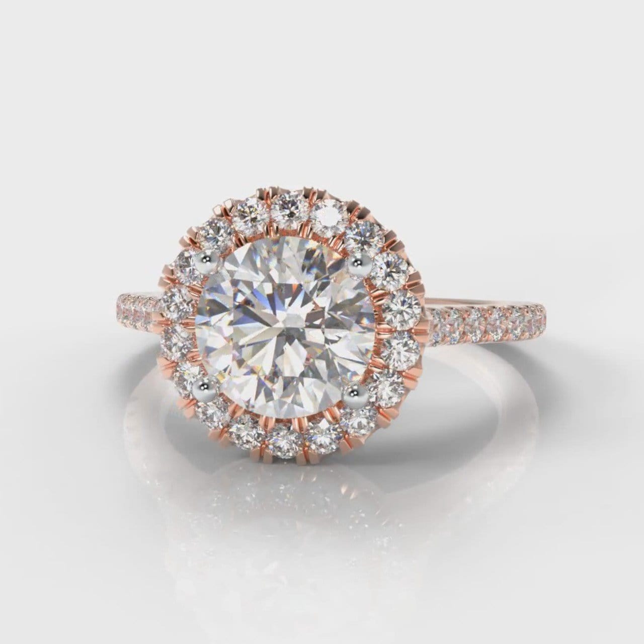 Petite Micropavé Round Brilliant Cut Diamond Halo Engagement Ring - Rose Gold