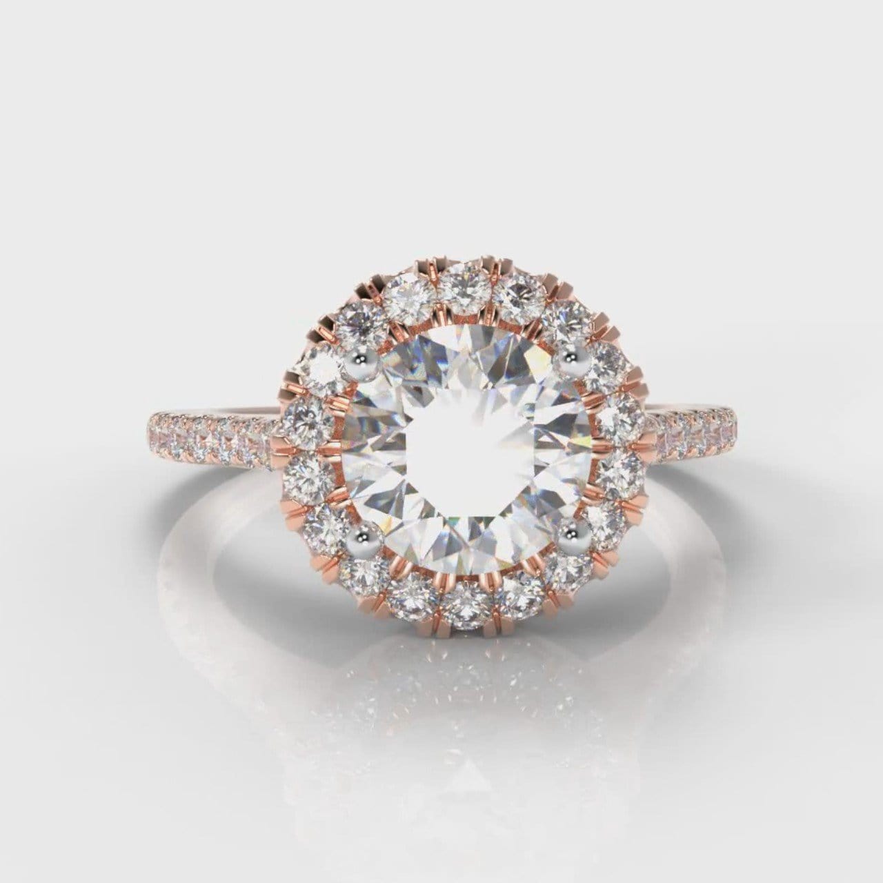 Petite Micropavé Round Brilliant Cut Diamond Halo Engagement Ring - Rose Gold