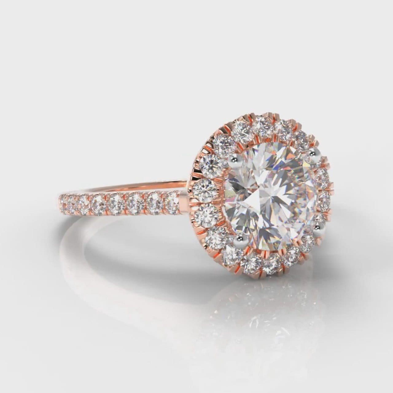 Petite Micropavé Round Brilliant Cut Diamond Halo Engagement Ring - Rose Gold