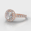 Micropavé Round Brilliant Cut Diamond Halo Engagement Ring - Rose Gold