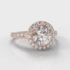 Micropavé Round Brilliant Cut Diamond Halo Engagement Ring - Rose Gold