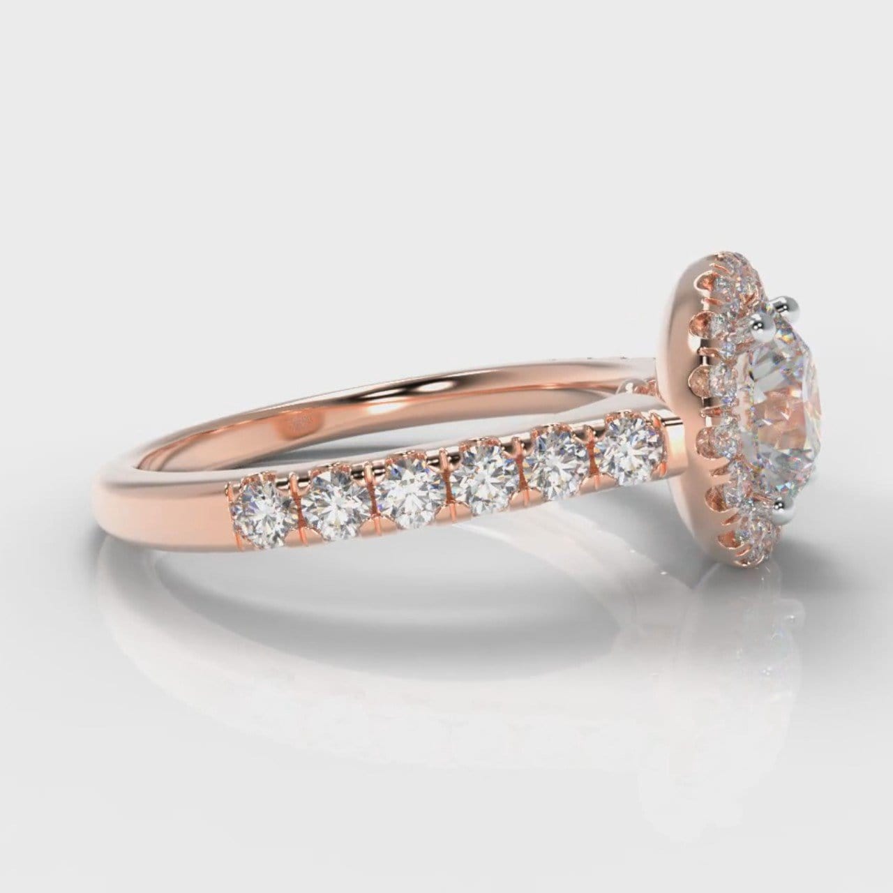Micropavé Round Brilliant Cut Diamond Halo Engagement Ring - Rose Gold