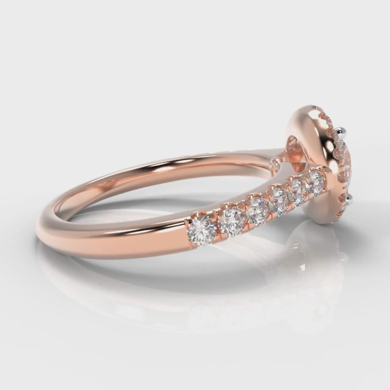 Micropavé Round Brilliant Cut Diamond Halo Engagement Ring - Rose Gold