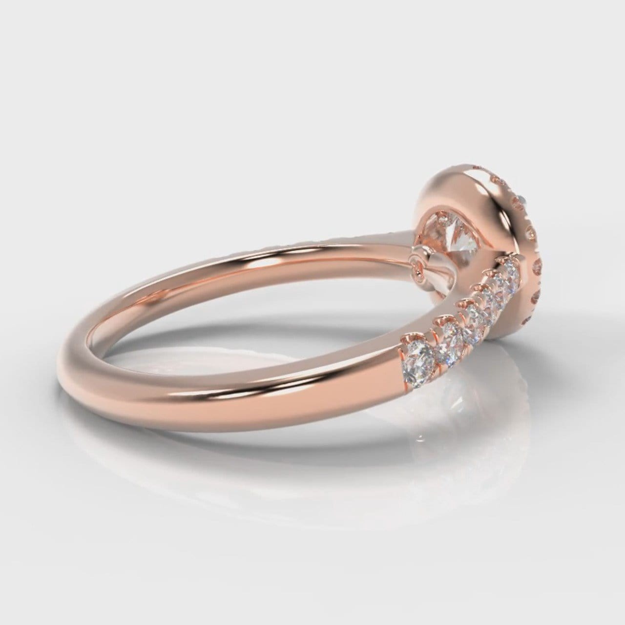 Micropavé Round Brilliant Cut Diamond Halo Engagement Ring - Rose Gold