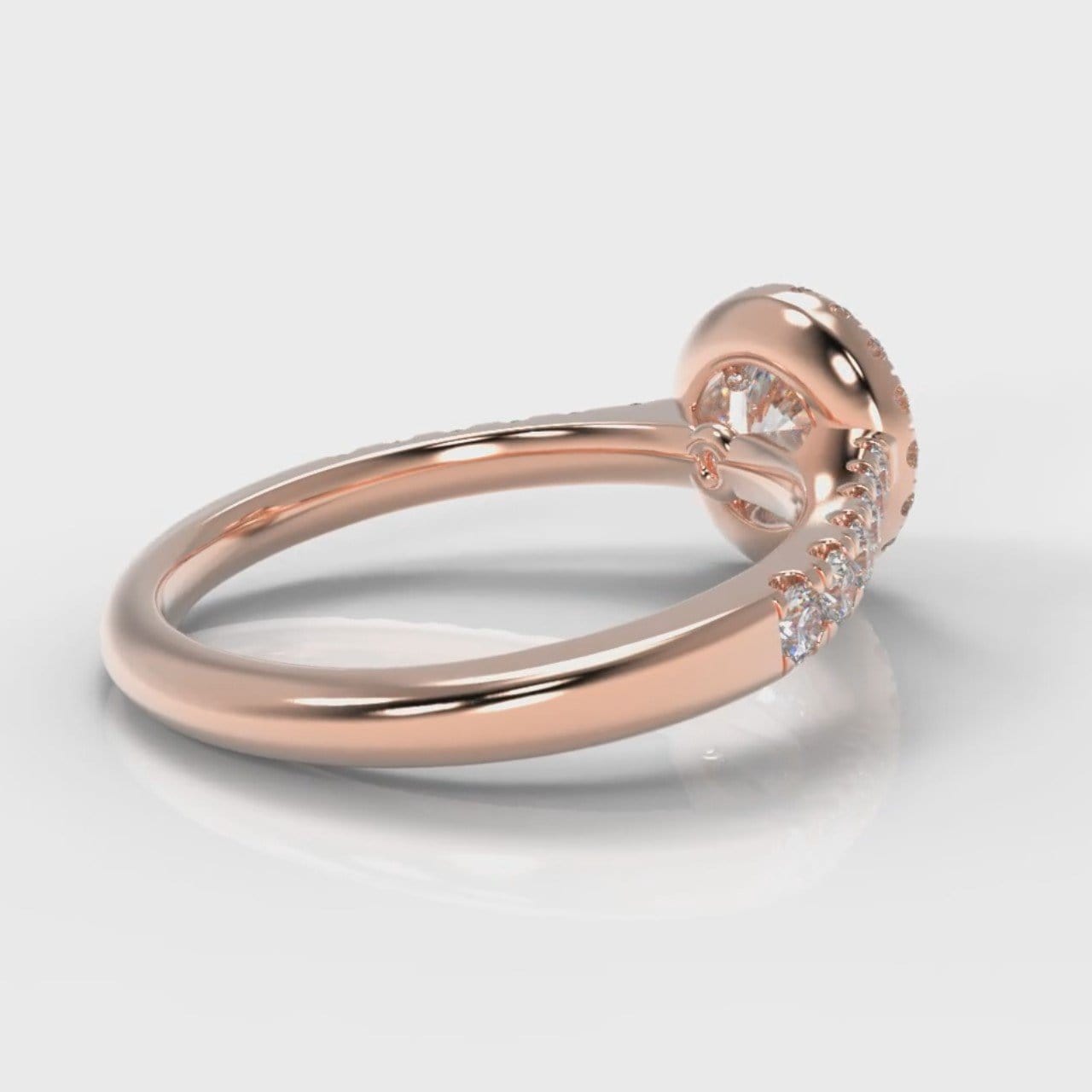 Micropavé Round Brilliant Cut Diamond Halo Engagement Ring - Rose Gold