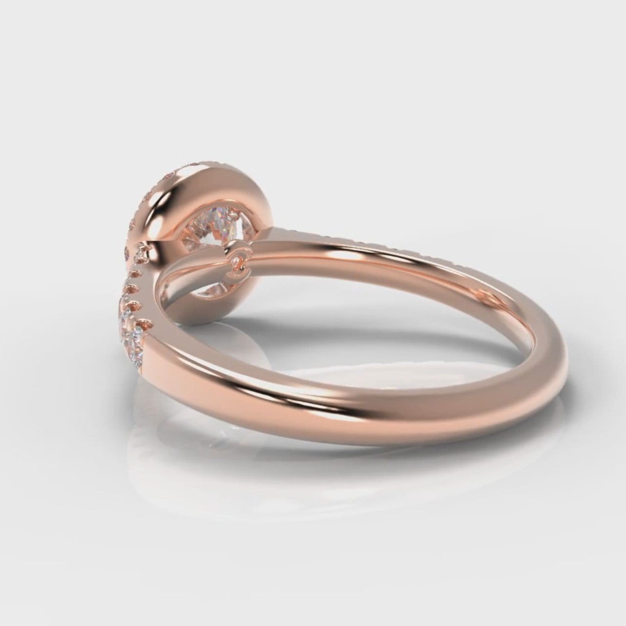 Micropavé Round Brilliant Cut Diamond Halo Engagement Ring - Rose Gold