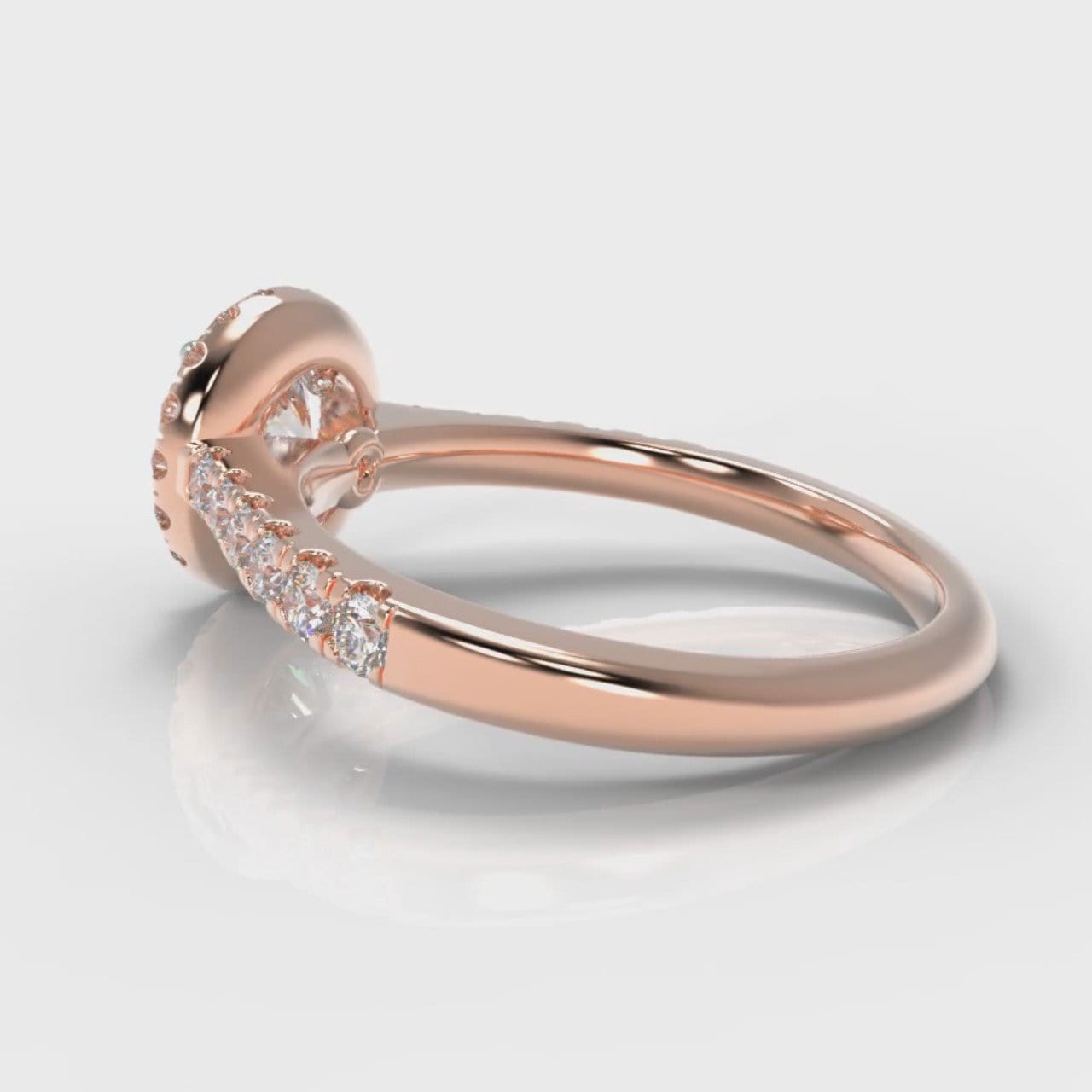 Micropavé Round Brilliant Cut Diamond Halo Engagement Ring - Rose Gold